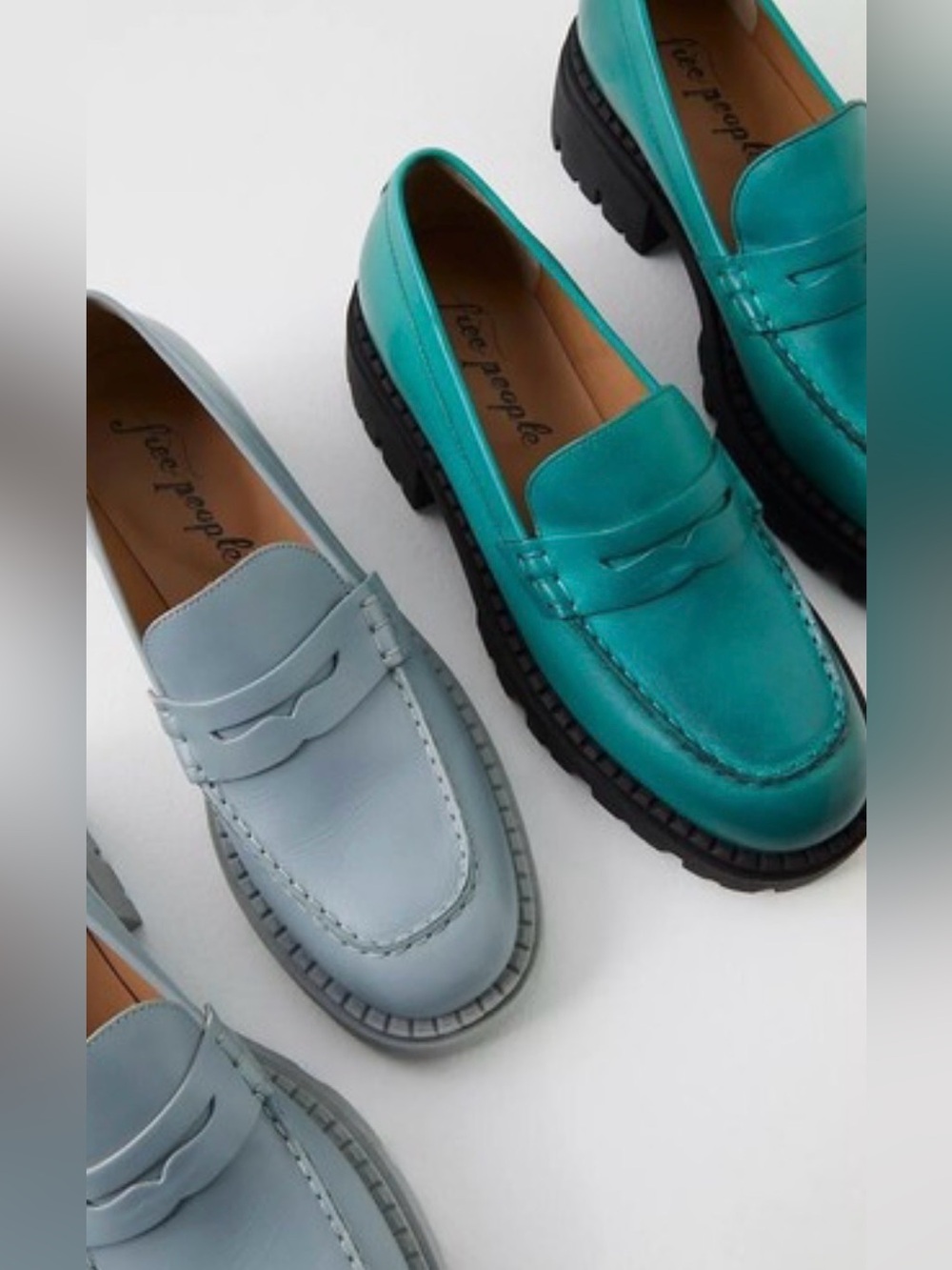 Free People Womens Teal Lyra Lug Sole Loafer